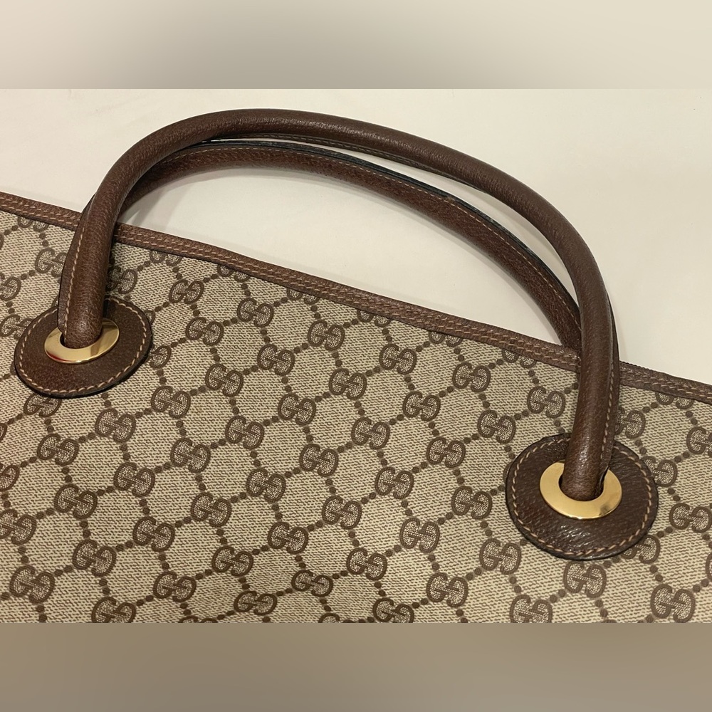 NWOT GUCCI Vintage GG Brown Monogram Canvas and Leather XL Travel 90s Tote Bag - Picture 4 of 10